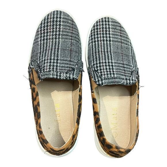 Mata Animal Print Plaid Raw‎ Edge Slip On Platform Shoes Women Size 7.5 - Picture 4 of 13